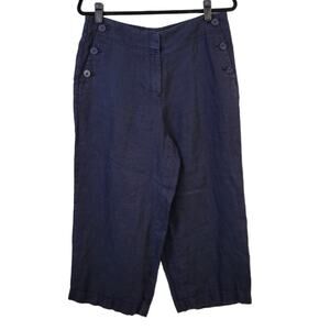 LOFT Pants Women's 10P Navy Sailor Linen Wide Leg Crop Nautical Coastal Casual
